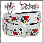 USA-STYLEZ NYC BELT G�RTEL "SKULL HEARTWINGS" WHITE