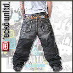ECKO UNLTD. BAGGY PANT JEANS RE-HAND ISSUE BLACK FADE WASH