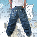 ECKO UNLTD. BAGGY PANT JEANS RHINO JEAN MED BLUE WASH