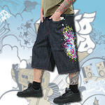 ECKO UNLTD. BAGGY JEANS SHORT PAYOFF DENIM RAW WASH