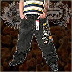 ECKO UNLTD. BAGGY PANT JEANS BEDAZZLED BLACK KHAKI WASH