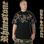 RHINESTONE JERSEY TEE SHIRT SKULL CHAIN YELLOW STONE